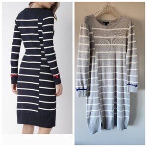 TOMMY HILFIGER | Striped Sweater Dress Nautical Slit Gray Sz MEDIUM